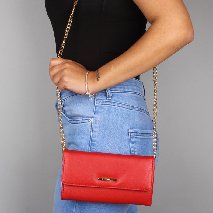 Zoozie Bags 1425 Minibandolera Crossbody de Piel con Cadenas, Roja - Bolso Elegante y Funcional con Billetera para Tarjetas y Monedas